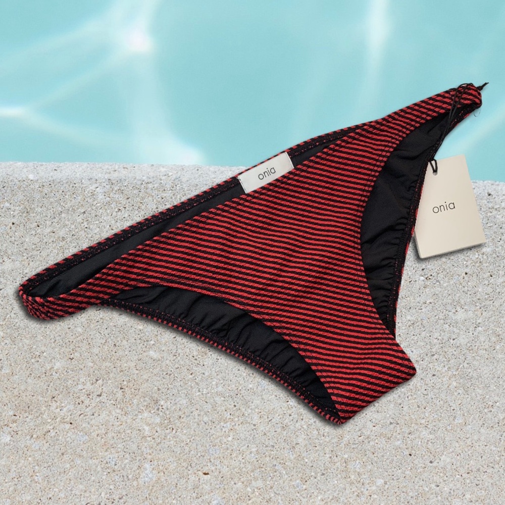 Onia Ashley Red and Black Stripes Bikini Bottom Size Medium NWT